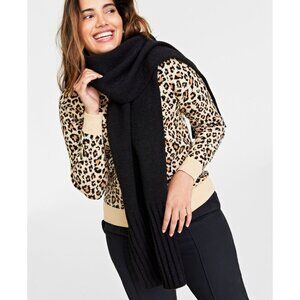 On 34th Women's Wide-Ribbed Solid Knit Scarf, Black, One Size